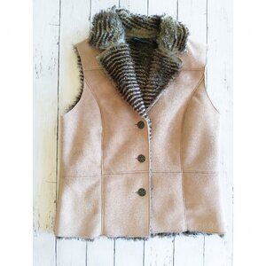 Relativity Vest Size Medium Faux Suede Faux Fur Tan Brown Button Front Cowgirl